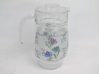 Alpine Cuisine Floral Glass Pitcher With Lid - Elegant Beverage Server For Summer Entertaining