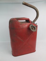 Vintage Red Metal Gas Can With Flexible Spout - Stamped US