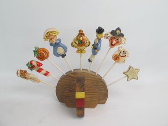 Holiday Fantasies Handcrafted Thanksgiving And Christmas Lollipop Display - Rustic Wooden Turkey Holder