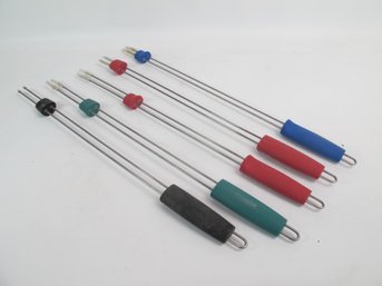 Set Of 5 Telescopic Stainless Steel Campfire Roasting Sticks With Color Coded Handles