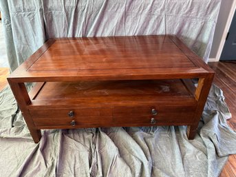 Crate & Barrel Mahogany Coffee Table With Drawers