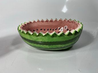 Vintage Ceramic Watermelon Serving Bowl - Hand Painted