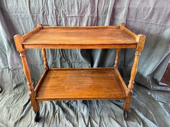Tiger Oak Trolley Cart - Antique Serving Table With Wheels