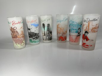 Vintage Wild West Frontier Frosted Glasses RARE