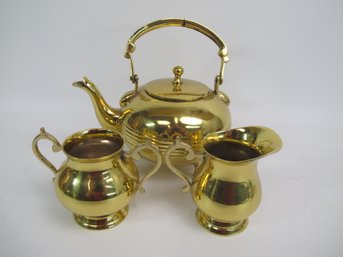 Vintage Brass Teapot, Creamer & Sugar Bowl Set  Timeless Shine & Elegance