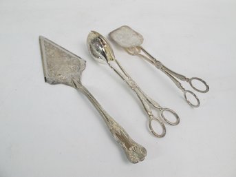 Silver-Plated Cake Server & Serving Tongs Collection  Ornate Scroll Design