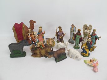 Assorted Nativity Figurine Lot - 16-Piece Collection Including Angels, Animals, And The Three Wise Men