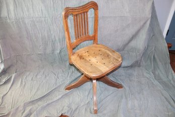 Rare 19th Century Oak Swivel Chair With Original Iron Hardware