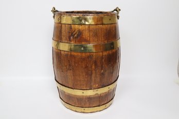 Antique Wooden Barrel With Brass Bands - Rustic Decor Item