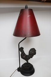 Wescal Rooster Lamp With Red Shade - Decorative Metal Table Lamp