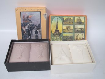 Set Of 2 Vintage Embossed Soap Bars Packs Made In France