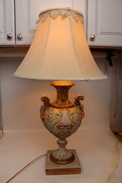 Venetian Carved Polychrome & Giltwood Tasseled Urn Lamp