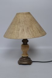Alabaster And Bronze-Tone Table Lamp With Fabric Shade