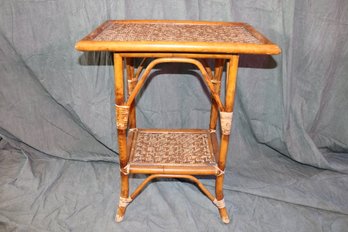 Vintage Rattan Side Table - Bamboo Table With Woven Top, Mid-Century Boho Furniture, 1970s Home Decor