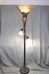 Regency Hill Ludo Bronze Crackle Torchiere Floor Lamp - Adjustable Side Lights, Alabaster Glass, Home Lighting