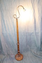 Mission Style Turned Wood Spool Floor Lamp With Brass Details
