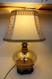 Stunning Vintage Ornate Pineapple Lamp With Textured Glass And Elegant Fabric Shade