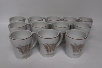 Set Of 12 Fukagawa Arita Handpainted Porcelain Mugs - Bamboo Design, Made In Japan