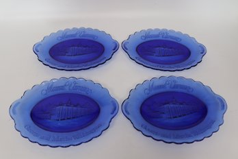 Set Of 4 Vintage Cobalt Blue Glass Plates - Mount Vernon Commemorative, George And Martha Washington