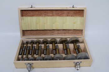 Brass And Steel Forstner Bit Set With Wooden Storage Case  Perfect For Woodworking Enthusiasts