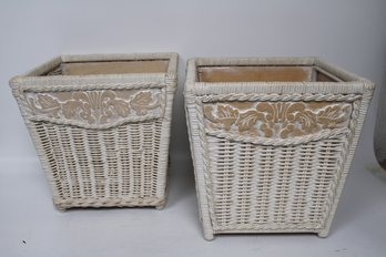 Set Of Two Vintage Wicker Storage Baskets  Decorative And Practical