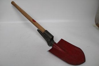 Vintage Red-Painted Garden Shovel With Wooden Handle