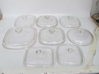 Collection Of 8 Clear Glass Lids - Various Sizes