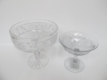 Set Of 2 Large Crystal Compote Dishes