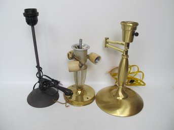 MCM Walter Von Nessen Brushed Brass Swing Arm Lamp, Simple Black Lamp, And Hollywood Regency Ceiling Light