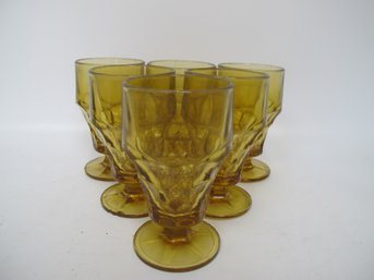 Vintage Amber Glass Goblets - Set Of 6
