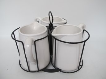 Homestead Living Ceramic Pitcher Set With Black Metal Stand