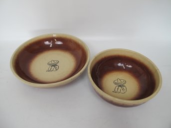 Vintage Brown Mexican Sombrero Bowls Set Of 2 - Handcrafted Pottery