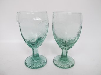 Set Of 2 Hand-Blown Green Glass Goblets