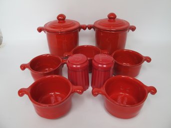 Vintage Red Glazed Ceramic Cookware Set - 12 Pieces