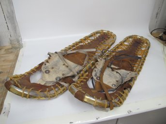 Vintage Magnesium Military Snowshoes With Leather Bindings