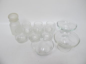 Collection Of Vintage Clear Glassware - Bowls, Glasses, And Apothecary Jar
