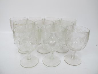 Set Of 10 Vintage Etched Wine Glasses