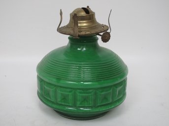 Vintage Green Glass Oil Lamp Base With Brass Burner - Unique Antique Home Decor