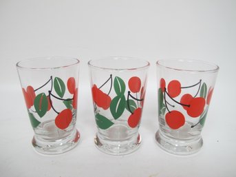 Vintage Cherry Patterned Glass Tumblers - Set Of 3