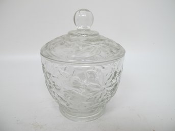 Vintage Clear Pressed Glass Sugar Bowl With Lid