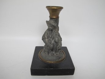 Vintage Cast Metal Oil Lamp Base With Child And Dog Figurine
