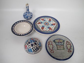 Set Of 5 Hand-Painted Turkish Ceramic Items