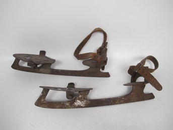 Vintage Leather Strap Ice Skates - Early 20th Century