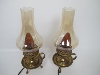 Vintage Brass Electric Hurricane Lamps (Pair)