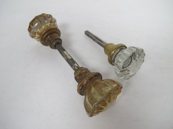 Vintage Fluted Glass Door Knobs With Brass Bases - Set Of 2