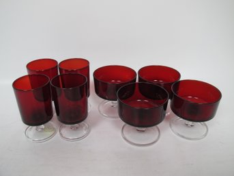 Vintage Ruby Red Glassware Set - 8 Pieces