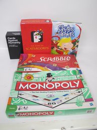 Lot Of Board Games - Monopoly, Mexican Train, Scattergories, Chutes And Ladders, Cards Against Humanity, Scrab