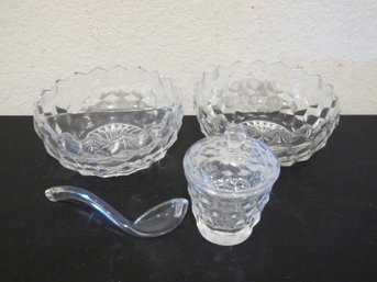 Fostoria American Clear Elegant Glass Bowl And Condiment Set