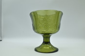 Green Glass Goblet With Grape Design Embossing