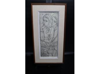 Introspective Contemplation: Mother And Daughter In Charcoal, 1962 - Limited Edition Print